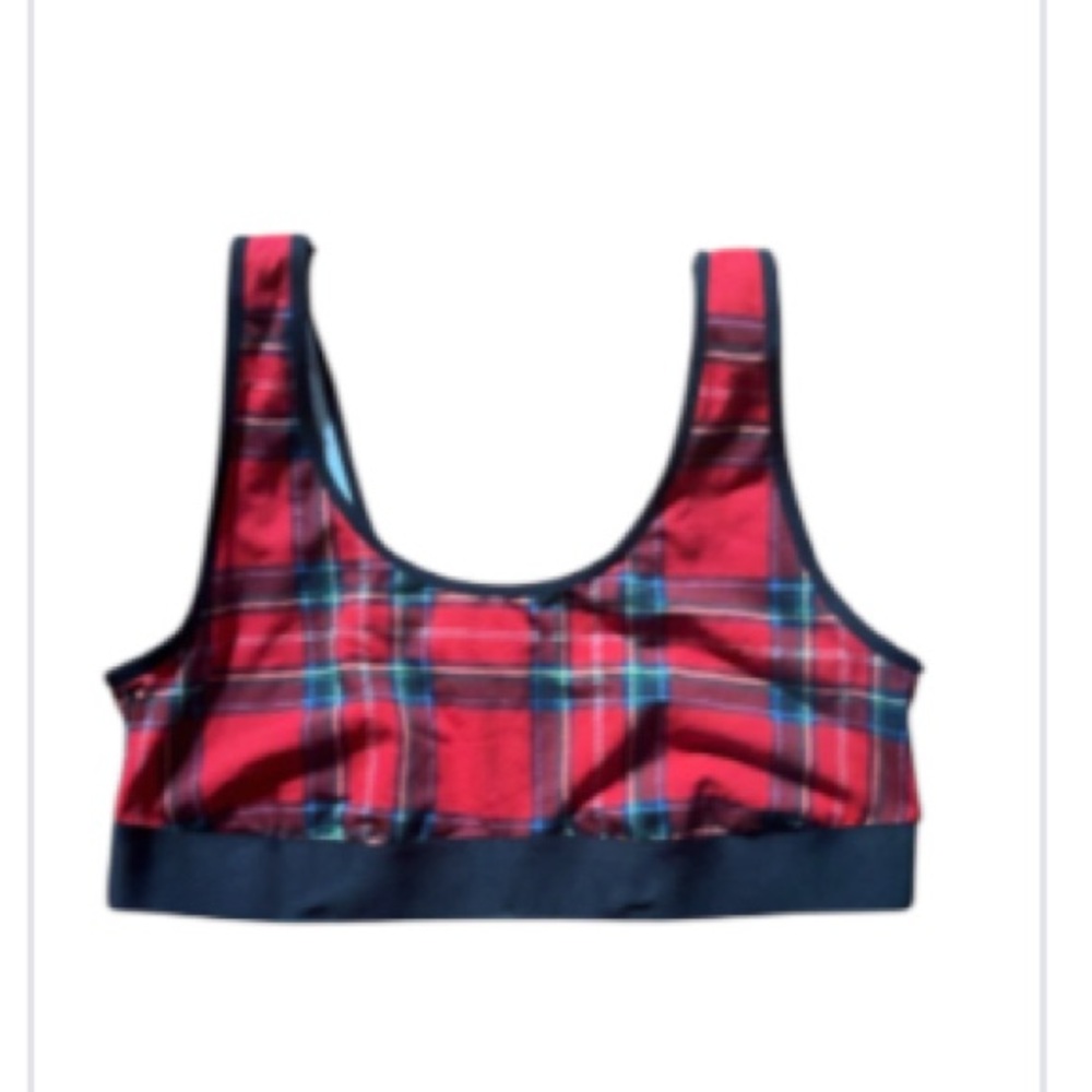 NWT Plaid Red and Black Women's Sports Bra Large